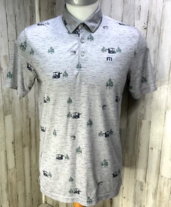 Travis Mathew Polo Shirt Mens M Gray Trees Golf Carts AOP Short Sleeve Golf. P3 - Picture 1 of 7