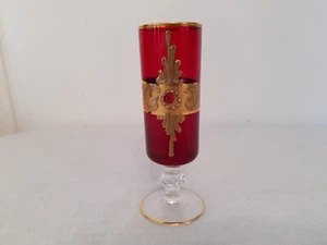 Murano Wine Glass Italian Art Glass Red & Gold Handmade Wine Glass - Picture 1 of 20