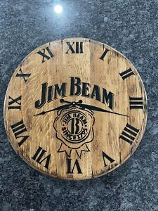 Authentic Jim Beam Bourbon Barrel Head Clock 21” Diameter.