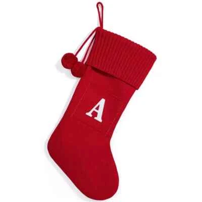 AU Christmas Knitted Stocking With Personalised Alphabet Letter Initial - image 1 of 4