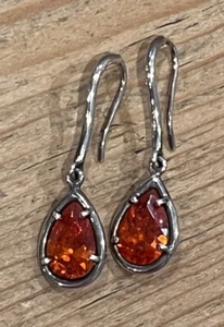 Sterling Silver Pear Teardrop Faceted Orange Citrine Hook Drop Dangle Earrings - Picture 1 of 9