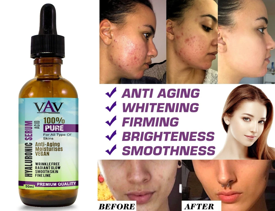 VAV 100% HYALURONIC ACID Face SERUM Moisturising Hydrating Aging Wrinkles 50ML