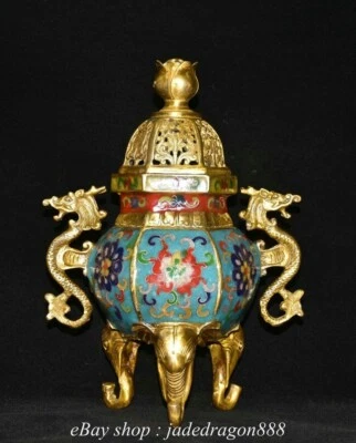 Incenso incenso flor elefante dragão cloisonne palácio marca porcelana 10,8" - Imagem 1 de 4