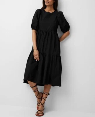 Nuevo con etiquetas Vestido midi campesino Badgley Mischka en capas 100 % algodón línea A L negro Foto 1 de 4