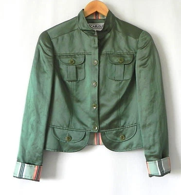 Chaqueta corta Carlisle verde lino/seda satinado manga larga bolsillos talla US 4 Foto 1 de 4