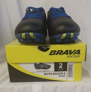 Brava Racer II Soccer Futbol Black Blue Lace Up Molded Cleats Youth Boys Size 2d
