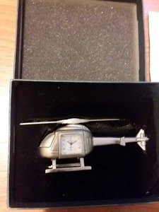 Platinum Co. Silver Tone Miniature Metal Desk Clock Helicopter Vintage - Picture 1 of 3