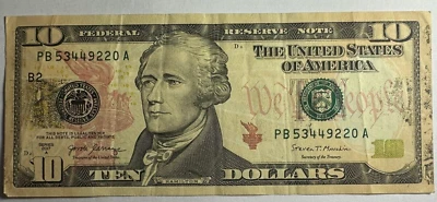 $10 Error Federal Reserve Note 2017 A - Image 1 of 2