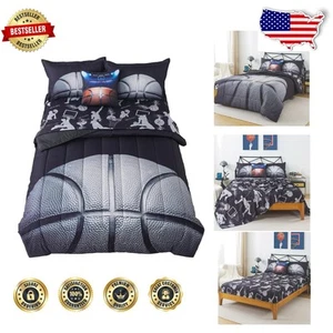 Microfiber Kids Basketball Comforter Set Twin Size - 6-Piece for All Seasons - Picture 1 of 11