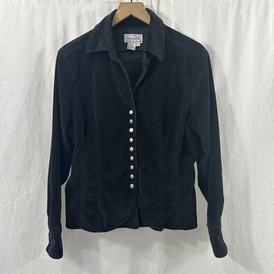 Live A Little Vintage Black Corduroy Snap Button Steampunk Jacket Womens L Dark - Image 1 of 4