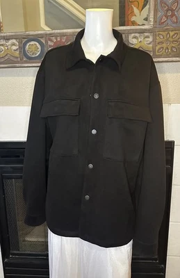 Forever 21 Para Hombre Camisa Imitación Gamuza Chaqueta Negra Mediana Botón a Presión Sobrecamisa Foto 1 de 4