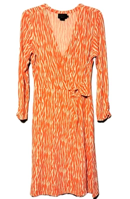 Vestido Pendleton para mujer M naranja blanco imitación envoltura manga larga hasta la rodilla oficina Foto 1 de 4