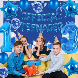 13Th Birthday Decorations for Boys Blue Silver Official Teenager Balloons Ban... - Picture 1 of 12