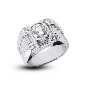 3 CT H VS2 Round Cut Natural Certified Diamonds 14k Gold Vintage Style Mens Ring - Picture 1 of 3