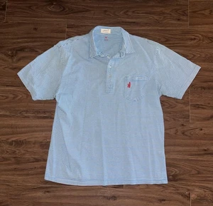 johnnie-O Polo Shirt Mens Large Blue White Stripe Chest Pocket Surfer Logo Golf - Picture 1 of 5