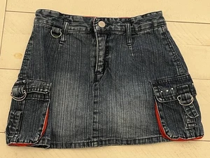 Mary-Kate and Ashley Girls Blue Denim Mini Skirt w Red Accent Pockets Size 10(L) - Picture 1 of 4