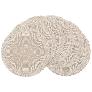 SHACOS Round Placemats Set of 6 Woven Round Table Mats 15 inch Braided Border... - Picture 1 of 9