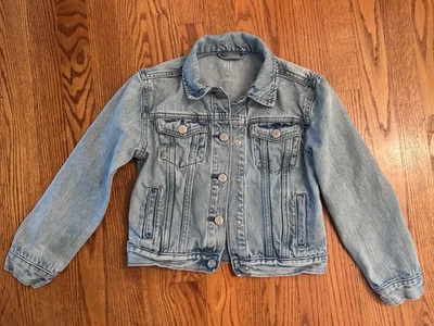Kids' denim jacket, Gap, M, distressed light denim, back to school - Image 1 of 4