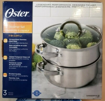 OSTER SANGERFIELD Vaporizador de Alimentos Juego de 3 Piezas Acero Inoxidable 3 cuartos 2.84L NUEVO en Caja Foto 1 de 4