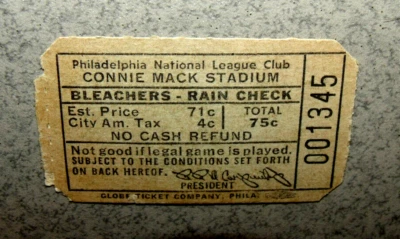 Philadelphia Phillies 5/25/1960 Bleacher Ticket Stub v SF Giants Willie Mays Hit - Image 1 of 3
