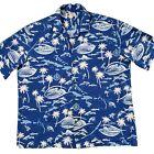 Vintage Aloha Republic Shirt Mens Xl Blue Hawaiian Fishin Boat Boat Islands Palm