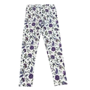 Janie and Jack Girls 7 Floral Print Ponte Pants White & Purple Stretchy Cotton - Picture 1 of 3