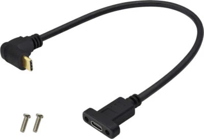 USB C Up/Down Angled Male to Female Panel Mount Cable USB 3.1 10Gbps 0.3m - Image 1 of 4