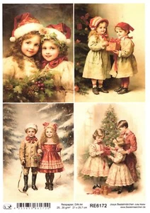Papel de arroz A4 seda de paja Navidad vintage victoriano niños árbol RE6172 - Imagen 1 de 1