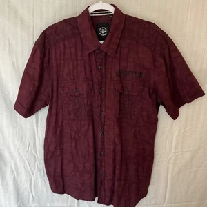 Affliction Shirt Mens Size 2XL Red Live Fast Embroidered Short Sleeve Button Up - Picture 1 of 18