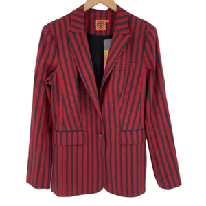 Tory Burch Blazer Jacke rot marine Streifen Logoprägung Knöpfe gefüttert Damen 10 - Bild 1 von 8