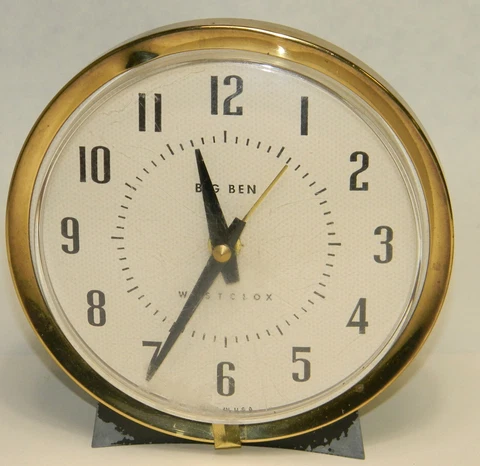 Westclox Big Ben Alarm Clock Gold w/ White Face & Back Base Works Cover