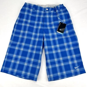 Nike Golf Youth Boys Shorts Blue Plaid Dri-Fit Size XL Adjustable Waist NWT - Picture 1 of 18