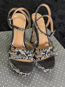 Jessica Simpson Tacones Plataforma Estrás - Sandalias Negras con Tiras, Talla 7.5M - Imagen 1 de 7
