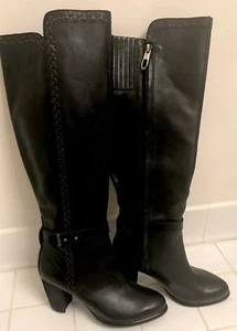 UGG NEW Black Women's Size 5.5 Fit 6 US Zip Wool Knee High Boots Leather $300 - Picture 1 of 12