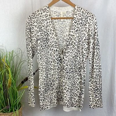Yansi Fugel Tan & Brown Animal Leopard Print Knit Long Sleeve Cardigan Sweater S - Image 1 of 4