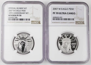 2007 W $50 1/2 Oz PLATINUM EAGLE 10th Anniv 2 Coin Set NGC PF70 Reverse Proof - Picture 1 of 6