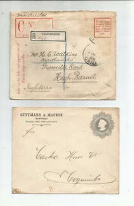 CHILE. Registered Cover to England.1909. VIA ANDES. wax seal + 5 centavo cover. - Picture 1 of 2