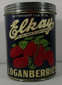 Elkay Loganberries REPRODUCCIÓN 1924? Lata de etiquetas y cartón L Klein Chicago IL - Imagen 1 de 8