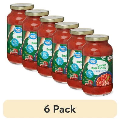 (6 pack) Great Value Tomato Basil Garlic Pasta Sauce,24 oz,5 servings per bottle