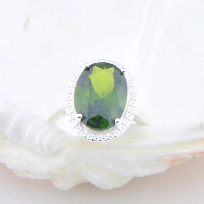Dazzling Jewelry Xmas Gift Oval Olive Peridot Gemstone Silver Rings Size 7 8 9 - Image 1 of 4