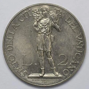 1936 XV Italy/Vatican Nickel 2 Lire Lamb on Shoulder of Young Shepard UNC - Picture 1 of 3