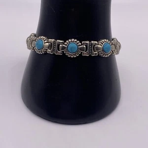 7.5” Southwestern Heavy Stainless Steel & Blue Dyed Howlite Stone Bracelet China - Picture 1 of 7