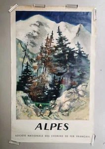 Vintage Werbeplakat SNCF ALPES - Lucien Fontanarosa 60er Jahre. Französische Schiene - Bild 1 von 3