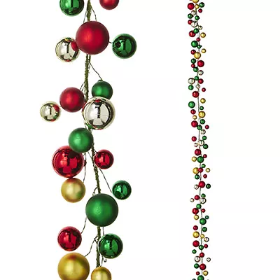 6-FT RED, GREEN, AND GOLD BALL GARLAND 72" Merry Fun Christmas NEW RAZ G4202284 - Image 1 of 2