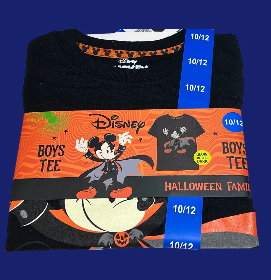 Disney Mickey Mouse Boy's Black Halloween T-shirt SZ10-12 Glow In The Dark