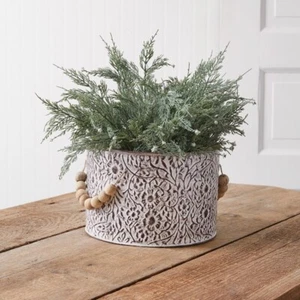 Wildflowers Stamped Metal Bucket with Wood Bead Handles Home Decor - Picture 1 of 1