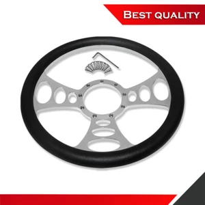 9 Bolt 14" Chrome Billet Aluminum Steering Wheel Cruisin w/ Half Wrap Leather - Bild 1 von 5