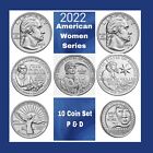 2022 P & D Women Series Quarters Full Set of 10 Coins Unc From Us Mint