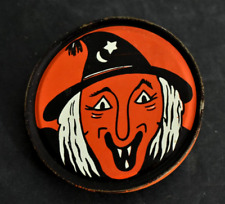 Vintage Halloween Tin Litho Ratchet Noisemaker Kirchhof Witch Plastic Handle