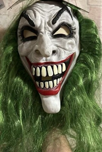 Joker Mask Clown Mask Long Green Hair Latex Full Face Mask Halloween Mask - Picture 1 of 2